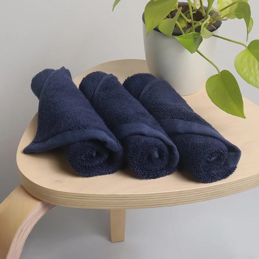 HEELIUM Bamboo Face Towel | Ultra Absorbent & Odour-Free | 3X Softer Than Cotton Towels | 30 x 30 cm - 600 GSM | Pack of 3 - Blue